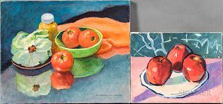 Two Florence Lambeth Oil on Canvas Still Lifes of Fruit and Two Unmarked Still Lifes