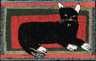 Small Hooked Rug Depicting a Black Cat