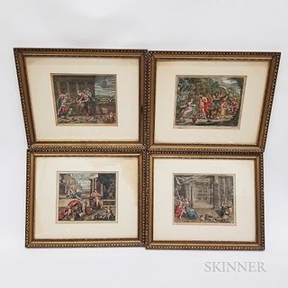 Four Framed Hand-colored Engravings of Biblical Scenes