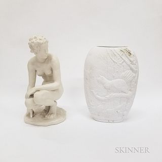 Rosenthal Parian Figure of a Nude Woman and a Modern KPM Parian Game Vase