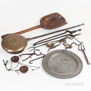 Group of Metal and Wood Domestic Items