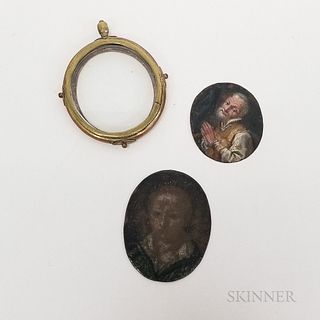 Two Oil on Copper Portrait Miniatures and an Oval Frame