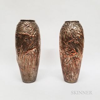 Pair Doulton Electroplate on Copper Overlay Vases
