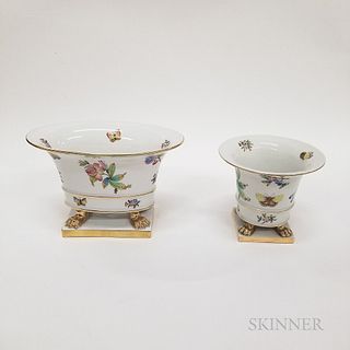 Two Herend Porcelain Square Footed Cache Pots