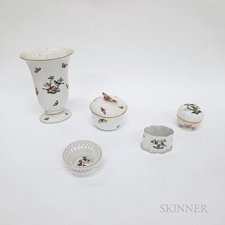 Five Herend "Rothschild Bird" Porcelain Tableware Items