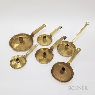 Six Early Brass Candleholders
