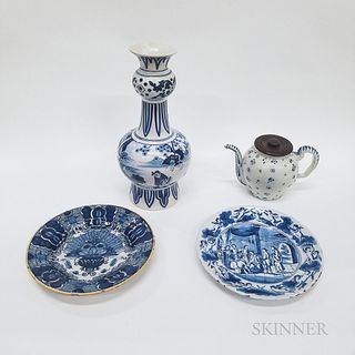 Four Delft Blue and White Tableware Items