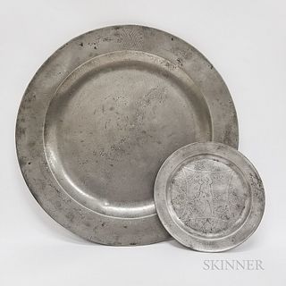 Two Engraved Pewter Dishes