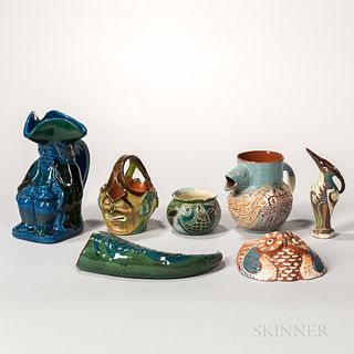 Seven Brannam Pottery Barum Ware Items
