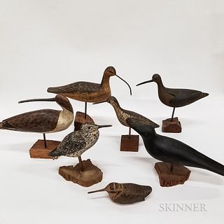 Seven "WEK" Carved and Painted Shorebirds