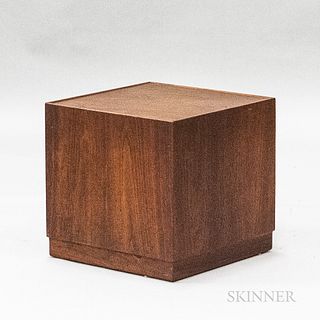 Modern Teak Veneer Cube Side Table