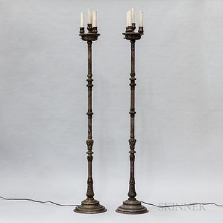 Pair of Neoclassical-style Silvered Metal Floor Lamps