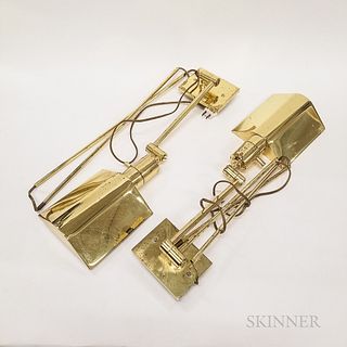 Pair of Mid-century Modern Brass Wall-mounted Lamps
