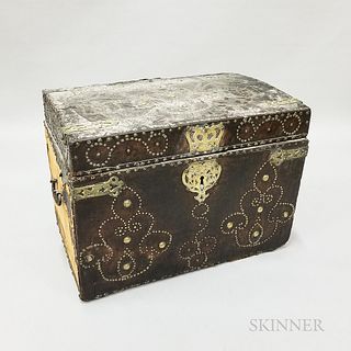 Brass-bound and Tack-decorated Leather-clad Trunk