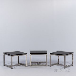 Three Oak and Steel Side Tables
