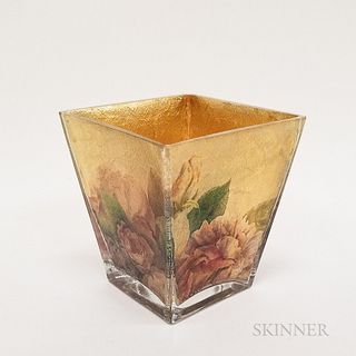 Gilt and Floral-decorated Glass Vase