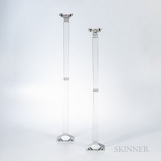 Two Tall Cut Crystal Candlesticks