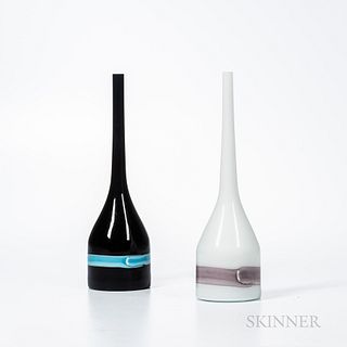 Two Venini Fasce Orizzontale-style Bottle Vases