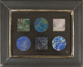 Richard Blow (1904-1983, New York), "Geometric Shapes in Multiple Stones," 1968, pietra dura plaque, signed and dated verso, and placed at "Montici," 