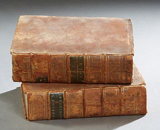 Samuel Johnson, "Dictionary of the English Language," 1785, sixth edition, in two volumes, with original leather binding and marbled boards, H.- 11 1/