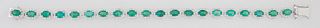 14K White Gold Link Bracelet, each of the 20 links with an oval emerald atop a border of round diamonds, total emerald wt.- 8.21 cts., total diamond w