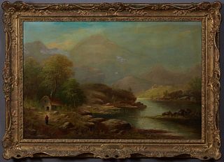 G. Grant, "Cadre Idres, N. Wales," 1864, oil on canvas, signed lower left, titled and dated on a brass nameplate, presented in a period gilt and gesso