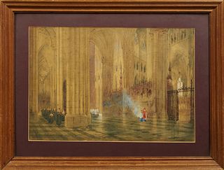 George Percy Ashburnham (1815-1886, English), "Amiens Cathedral, South Choir," 19th c., watercolor, signed lower left, signed and titled verso, presen