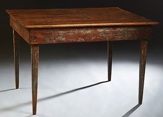 Louisiana Cypress Farmhouse Kitchen Table, 19th c., the top over a wide skirt, on tapered square legs, with traces of old paint, H.- 30 3/4 in., W.- 4