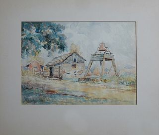 George F. Castleden (1861-1945, New Orleans), "Plantation Bell," early 20th c., watercolor, signed lower left, in a plastic wrap, H.- 10 in., W.- 14 i