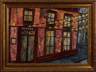 Brandi Couvillion (New Orleans), "French Quarter Street Scene," 2004, oil on canvas, signed and dated verso, with attached artist's card, presented in