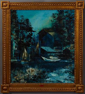 Parker Lee (1924-1995, California), aka Leibsohn Parker Lee, "Louisiana Swamp Scene," 20th c., presented in a gilt relief frame, H.- 23 1/2 in., W.- 1