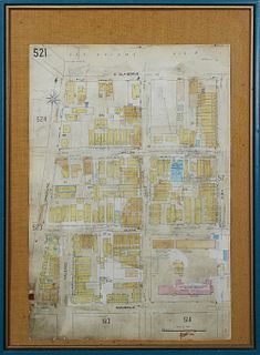 Surveyor's Map of an Uptown New Orleans Neighborhood, 19th c. hand colored, presented in a polychromed shadowbox frame on a burlap backing, H.- 27 in.