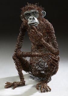 Unusual Iron Wirework and Composition Monkey Garden Sculpture, 20th c., H.- 31 in., W.- 16 in., D.- 24 in. Provenance: The Estate of Paul Blaum, Covin