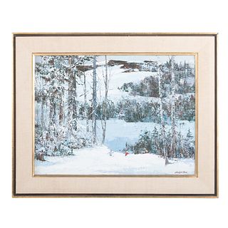 John Loren Head. Winter Scene with Skiers, oil