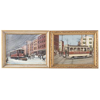 Joseph H. Koerber. Two Baltimore Streetcars, oils