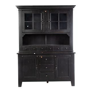 Broyhill Black Painted Distressed Hutch