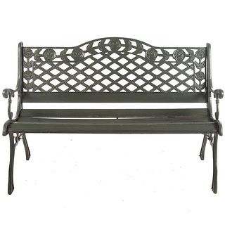 Green Painted Wrought Iron Outdoor Bench