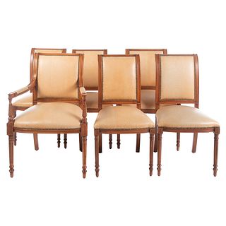 Six Mahogany Dining Chairs with Leather