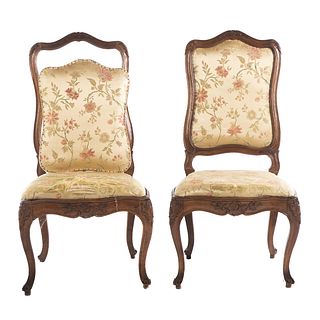 Pair of Louis XV Walnut Upholstered Side Chairs