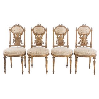 Set of Four Louis XV Style Carved Parlor Chairs