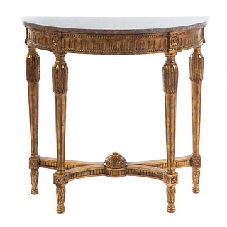 Louis XV Style Marble Top Demilune Hall Table