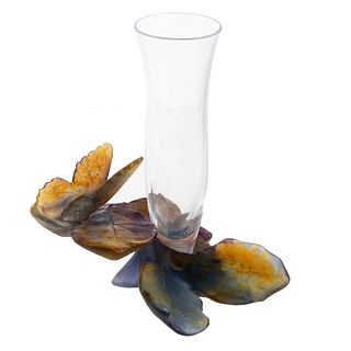 Daum France Pate De Verre/Clear Glass Vase