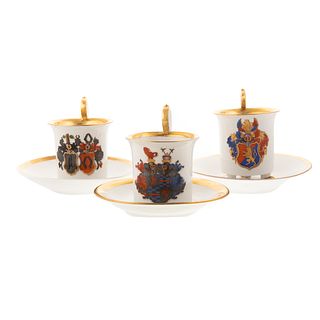 Three KPM Armorial Porcelain Cups & Saucers