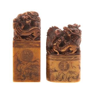 Two Chinese Carved Hardstone Chop Seals