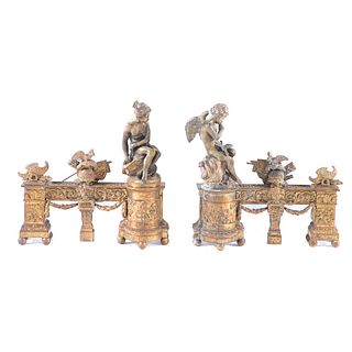 Pair French Empire Bronze Figural Chenets