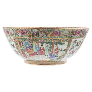 Chinese Export Rose Mandarin Porcelain Punch Bowl