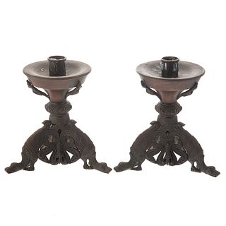 Pair Arts & Crafts Copper Candle Holders