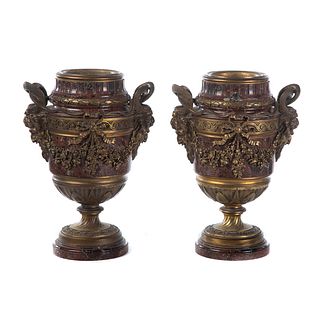 Pair Napoleon III Bronze Mounted Urns