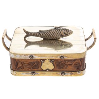 Victorian Silver Plate Mounted Oak Caviar Box