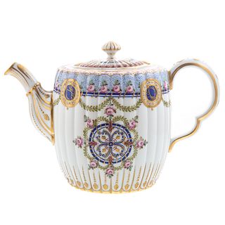 Sevres Manner Porcelain Barrel Form Teapot